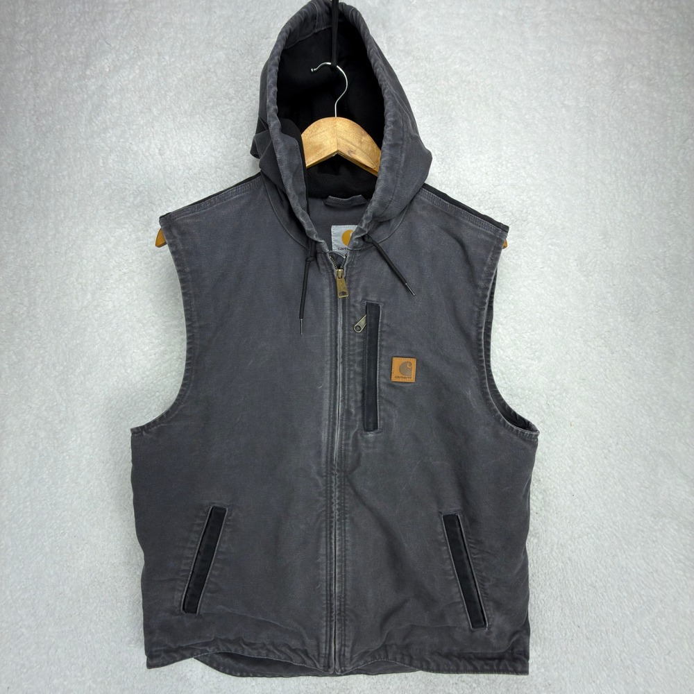 Carhartt Knoxville Hooded Vest Fleece‎ Lined Mens Medium 101687 029 Shadow Gray